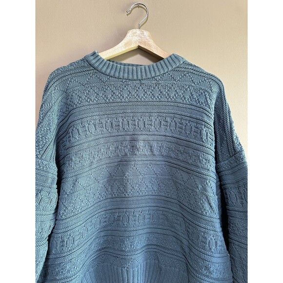 Vintage Finalist Fisherman Cable Knit Cotton Blue Sweater Mens Size L Grandpa - Picture 2 of 7